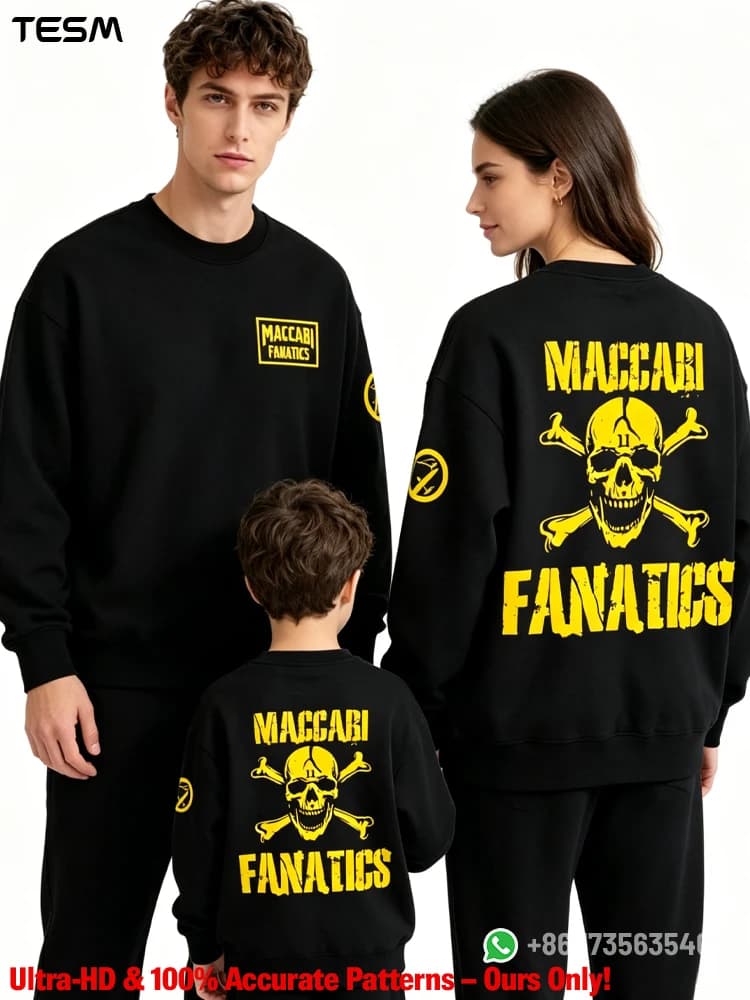TESM Maccabi Fanatics Skull Crossbones Print Crewneck Sweatshirt Family Matching Outfits Men Women Kids Casual Pullover Tops