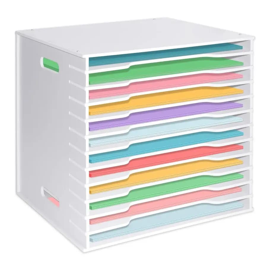 Organizzatore per Carta da Scrapbooking, Portadocumenti da Scrivania a 12 Livelli con Ripiani Regolabili, Classificatore per Documenti da Scrivania a 12 Scomparti Largo