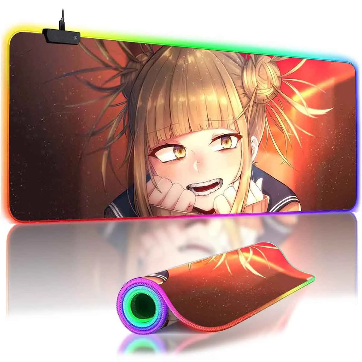 Tappetino per Mouse RGB Anime My Hero Academia, Grande e Antiscivolo, con Retroilluminazione LED di Uraraka Utsushimi, Tappetino da Gioco per Tastiera