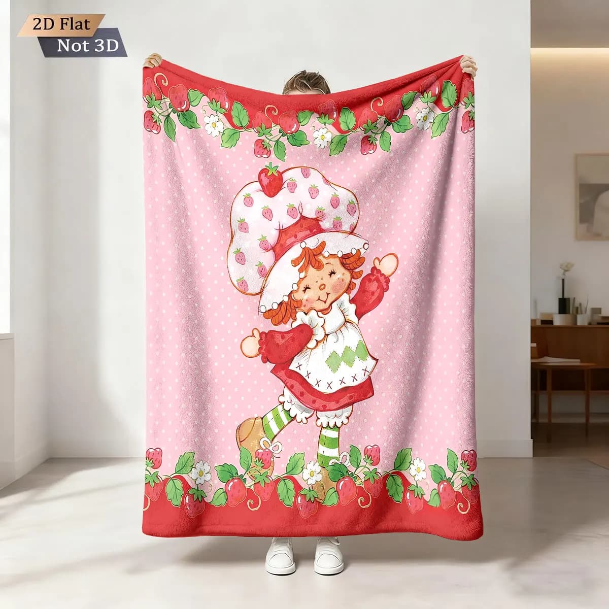 1 pezzo di coperta in flanella 230 con stampa di torta di fragole rosa, coperta per pisolino casual e confortevole, dimensioni multiple lavabile in lavatrice