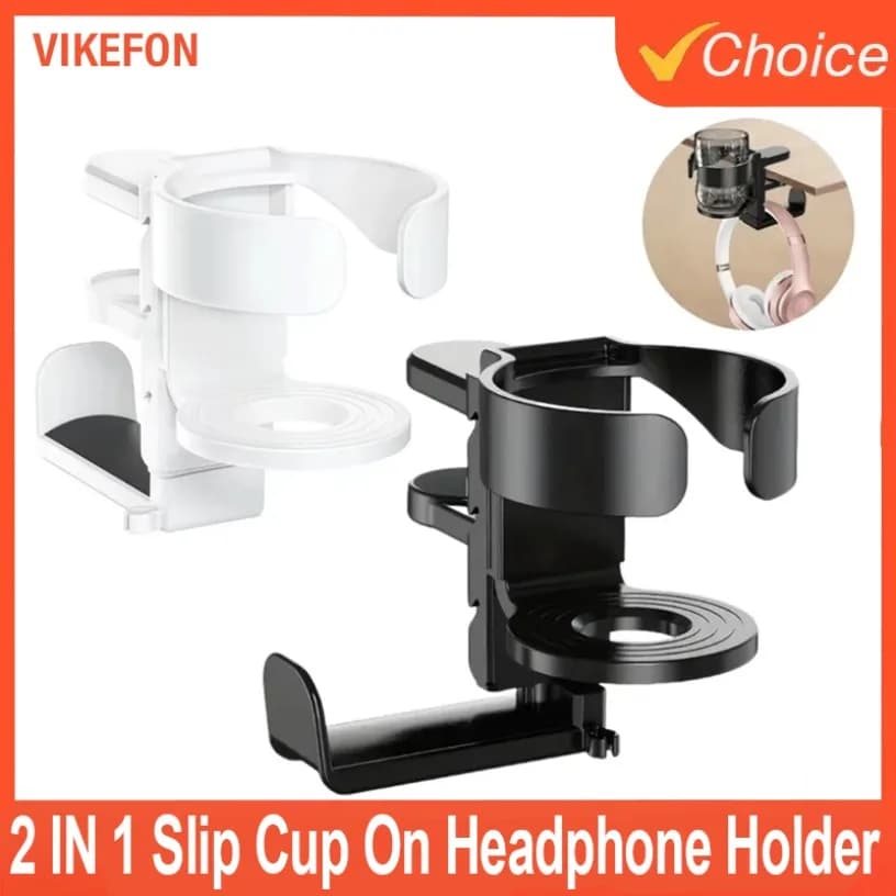 Portabicchieri da scrivania 2 IN 1 con tazza antiscivolo, portabicchieri da scrivania, regolabile, non per scrivania, forniture per ufficio, spazio di lavoro sotto la morsetto da scrivania