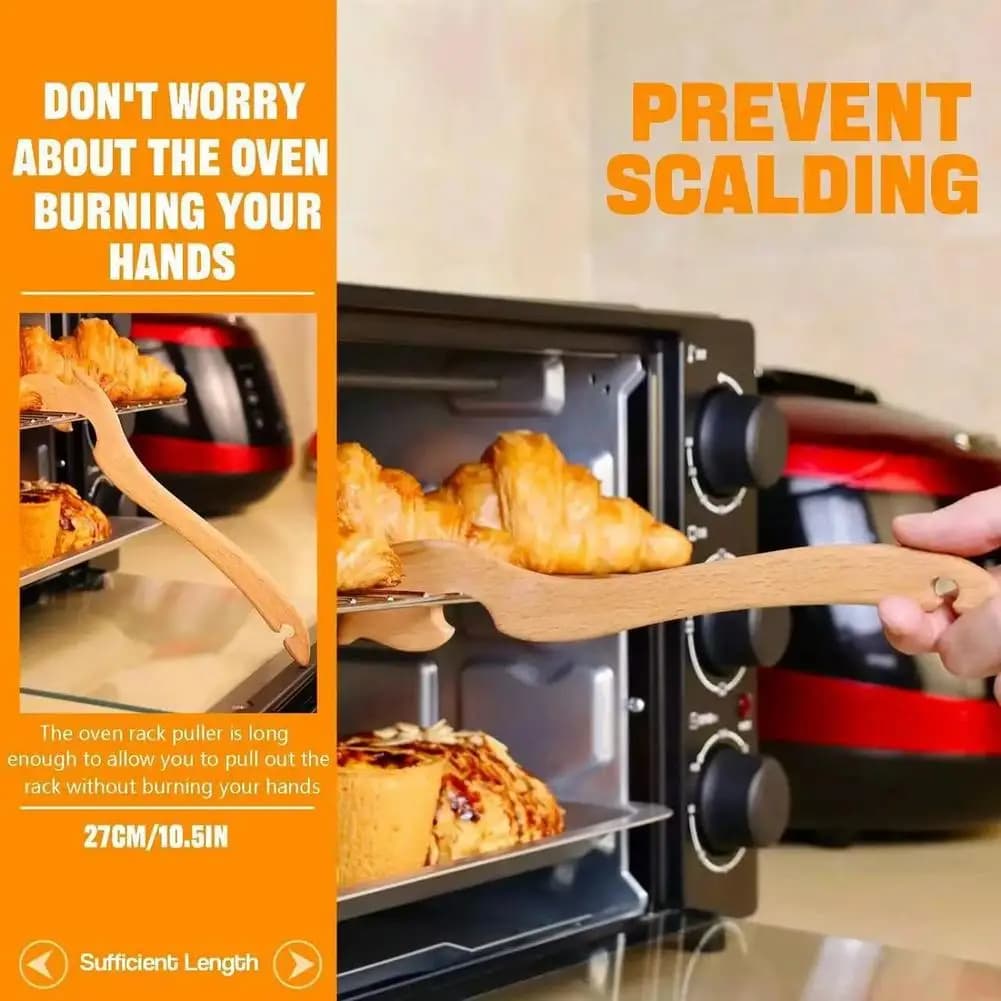 Front Loading Baking Sheet Extractor with Heat Resistant Wooden Handle - Anti-scoating Kitchen Tool for Baking Sheets and Air Fryer