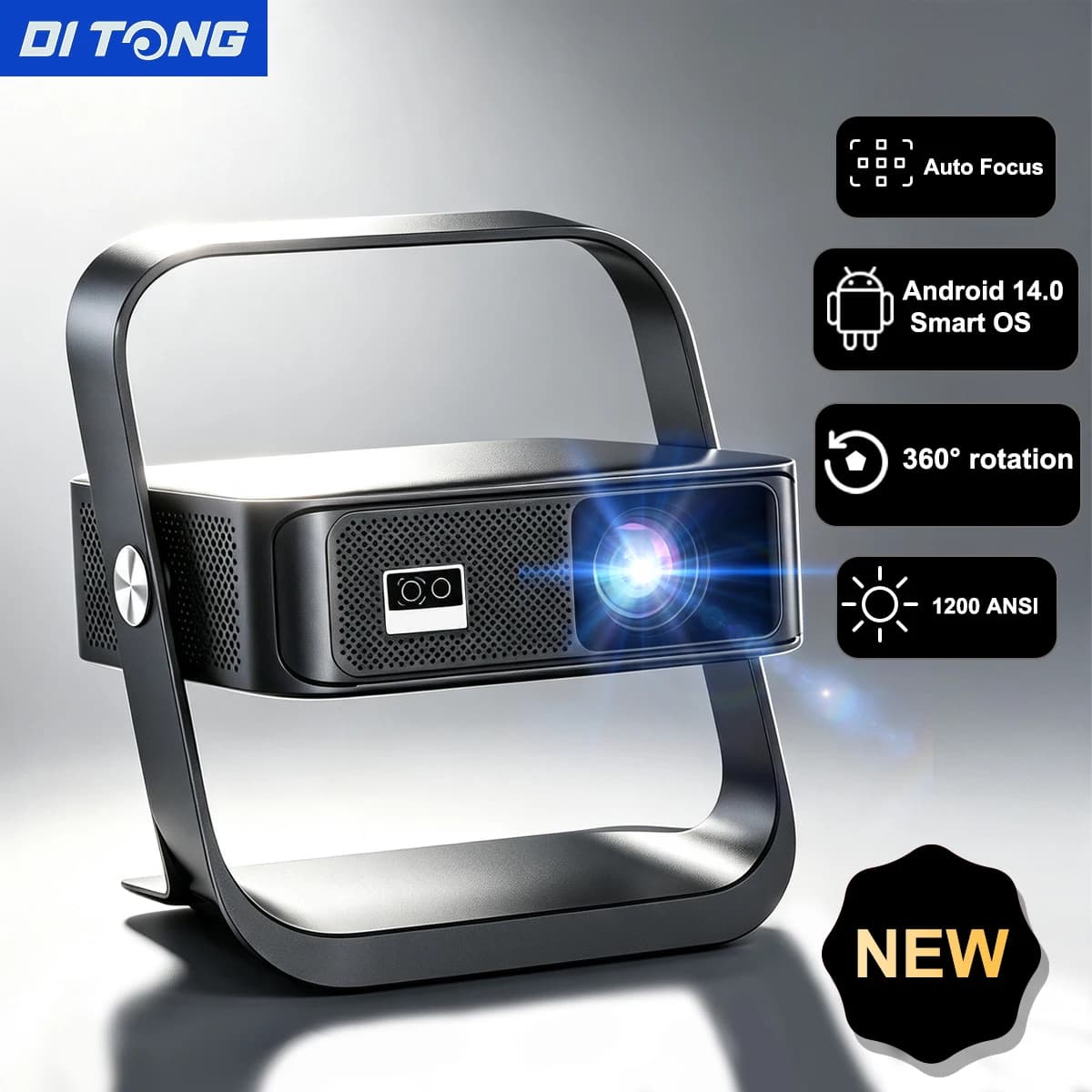 DITONG HD Projector Native 1080P Support 4K WIFI6 BT5.4 Android Mini Portable Projector LED Home Theater Video Gimbal Projector