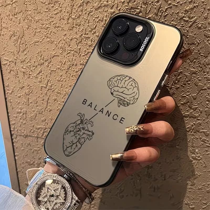 Cover Posteriore per iPhone 17 16 15 14 13 12 11 Pro Xs Max Plus Air Mini XR X 17e 16e con Motivo Cuore Cervello Placcato Argento