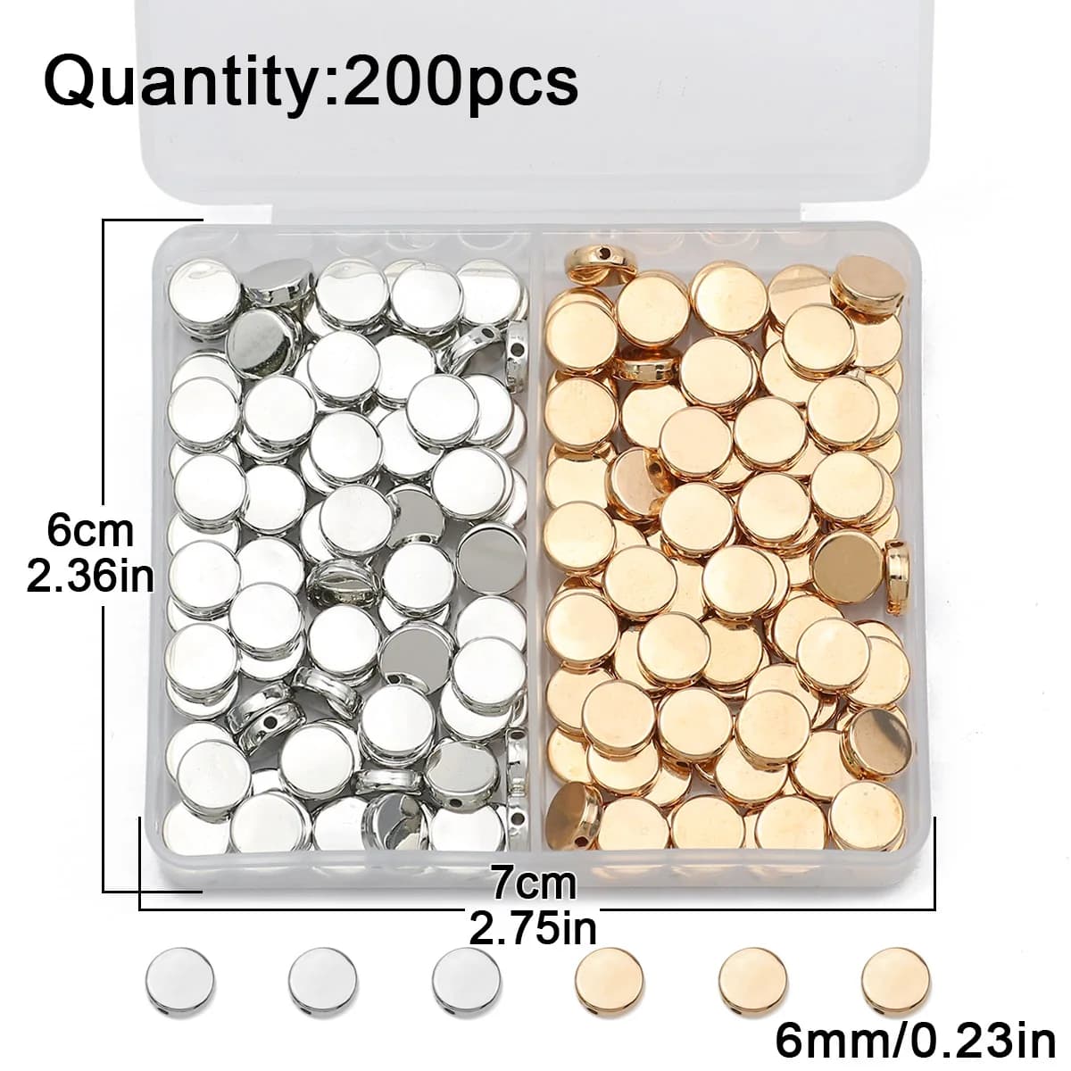 200PCS 6MM Flat Round Gold/Silver Plated CCB Spacer Loose Beads DIY Set Box For Bracelet Necklace Jewelry Making Accessories