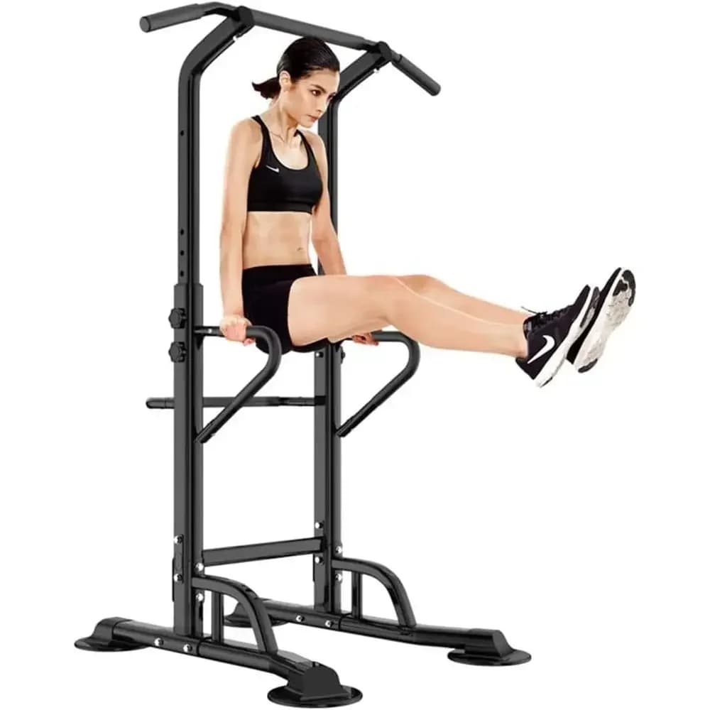 Torre Multifunzione Regolabile in Altezza con Barra per Trazioni e Stazione Dip - Attrezzatura per Allenamento di Forza per Palestra Domestica (Nera)