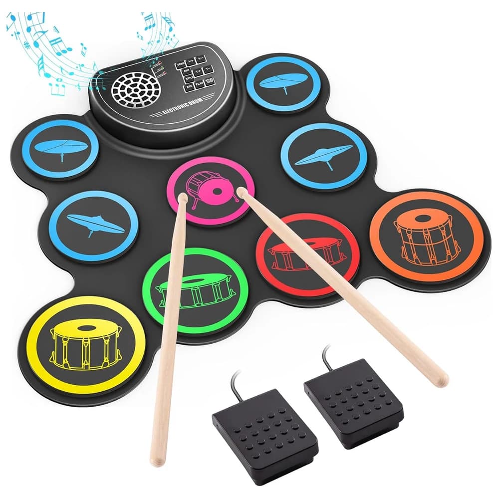 Electric Drum Set for Kids & Adults, 9-Pad Electronic Drum Pad, Built-in Speaker,Headphone Jack. Portable Electric Drums Gift
