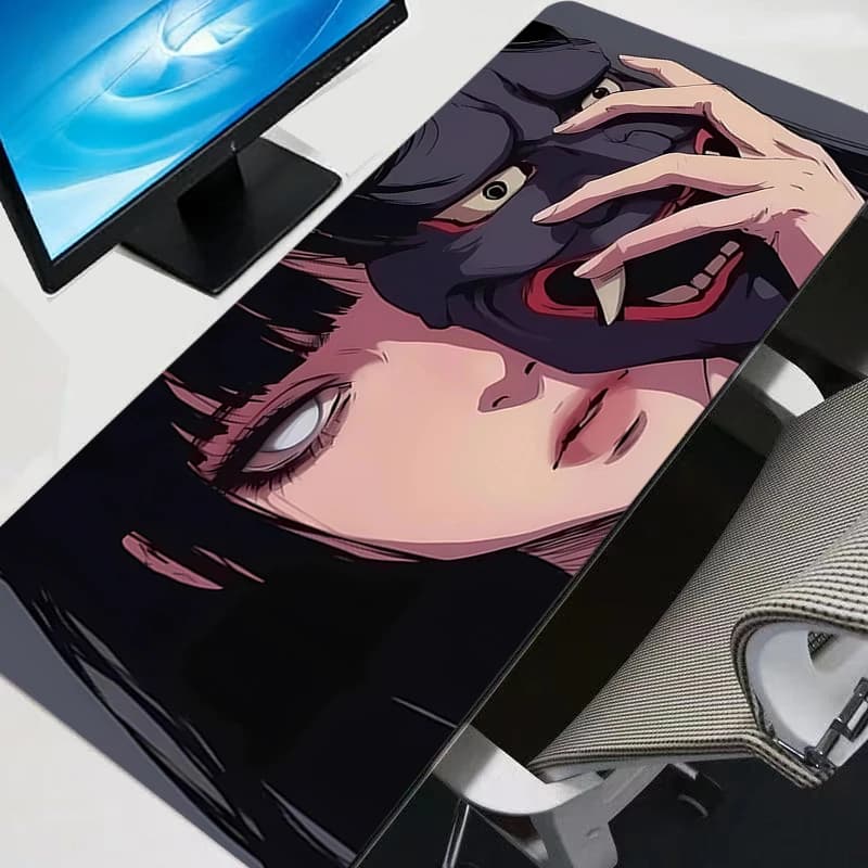 Tappetino per Mouse da Gaming Esteso con Disegno Anime di Ragazze, Maschera del Diavolo Oni, Base Antiscivolo in Gomma Cucita, Tappetino per Tastiera