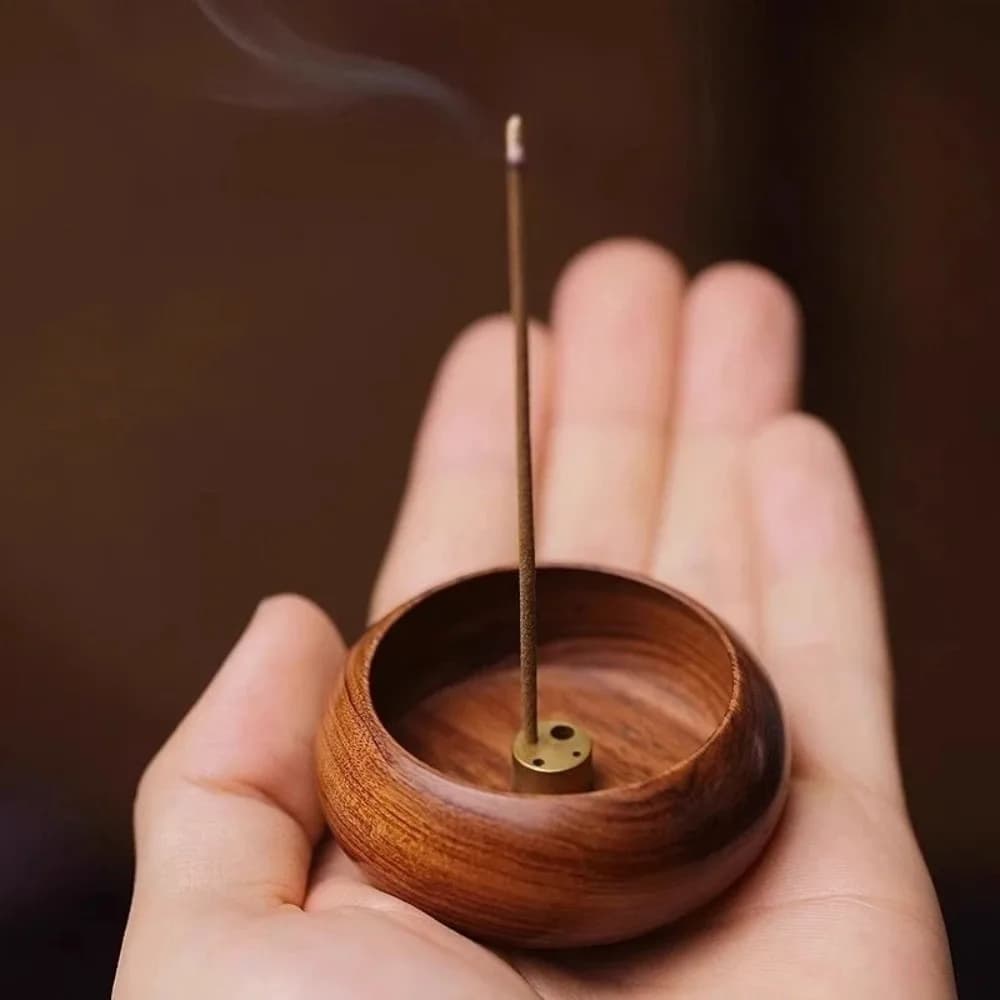 Sustainable 4 Holes Wooden Incense Holder Solid Wood Handcrafted Stick Holder Smooth Polished Round Incense Base Yoga Practice