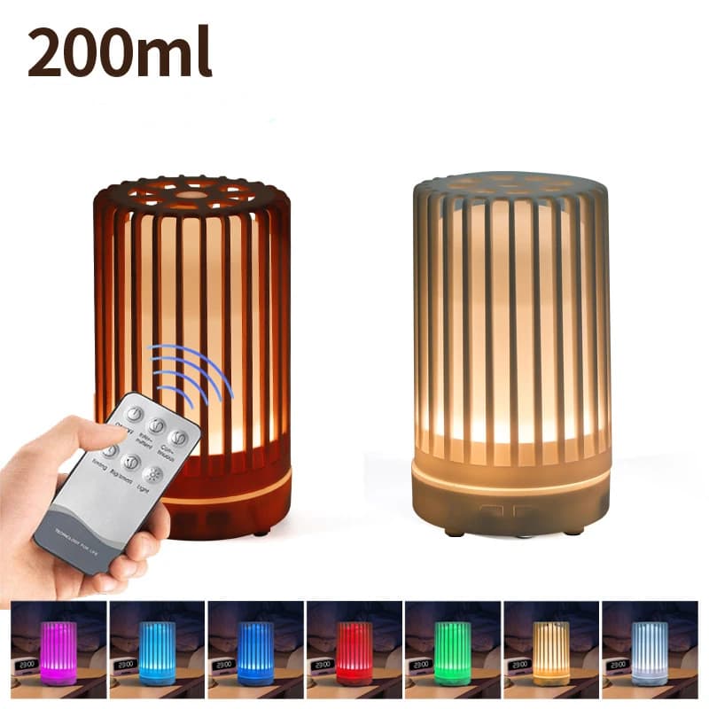 Umidificatore USB con diffusore di oli essenziali con venature del legno con telecomando da 200 ml con diffusore di aromi ad ultrasuoni per la casa a luce LED a 7 colori