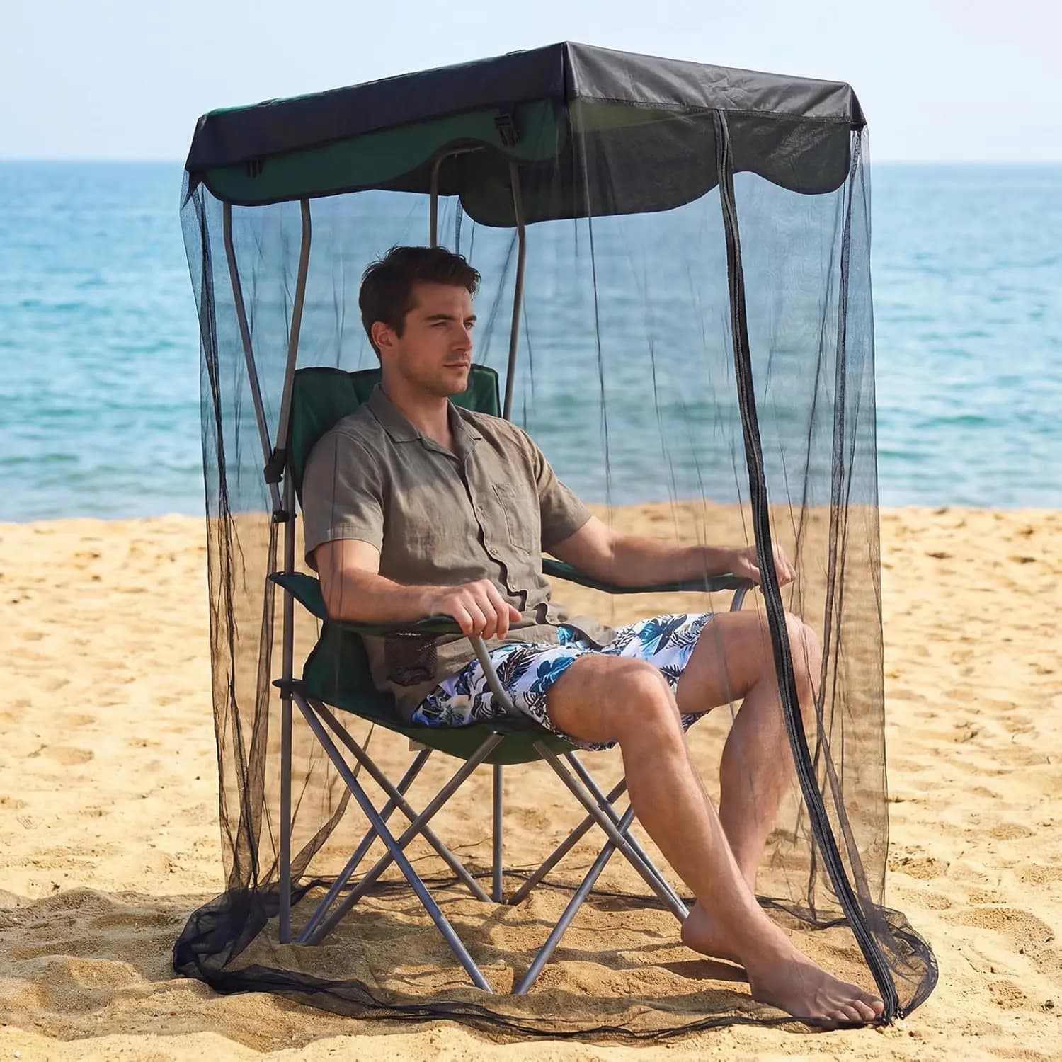 Fishing Chair Mosquito Net Cover Mesh Zipper Opening Bug Mesh Tent for Beach Camping Outdoor Patio Garden Swings Outdoor