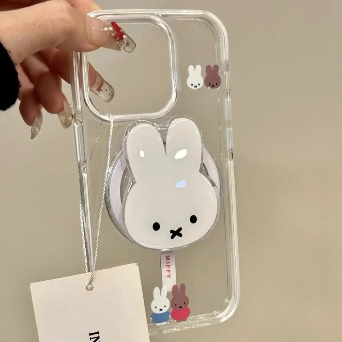 Supporto Magnetico per Telefono a Forma di Coniglio Miffy, Stand Telescopico Portatile Pieghevole con Airbag Magnetico per Cellulare, Regalo
