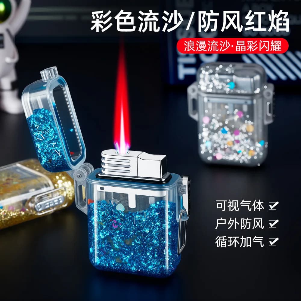 Lighter butane windproof inflatable high value transparent shell lighter dream luminous quicksand super lighter