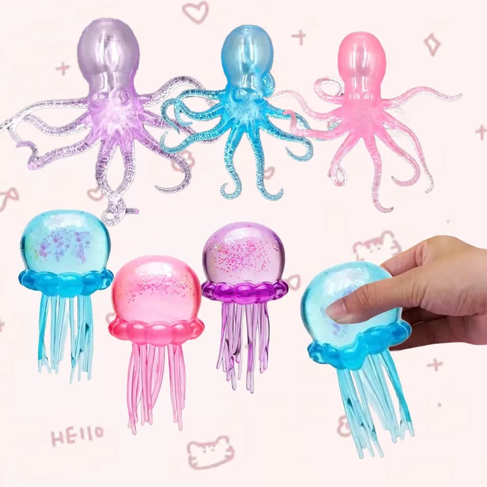 Pallina Antistress a Forma di Polpo e Medusa con Glitter, Giocattolo Sensoriale Antistress per Bambini e Adulti