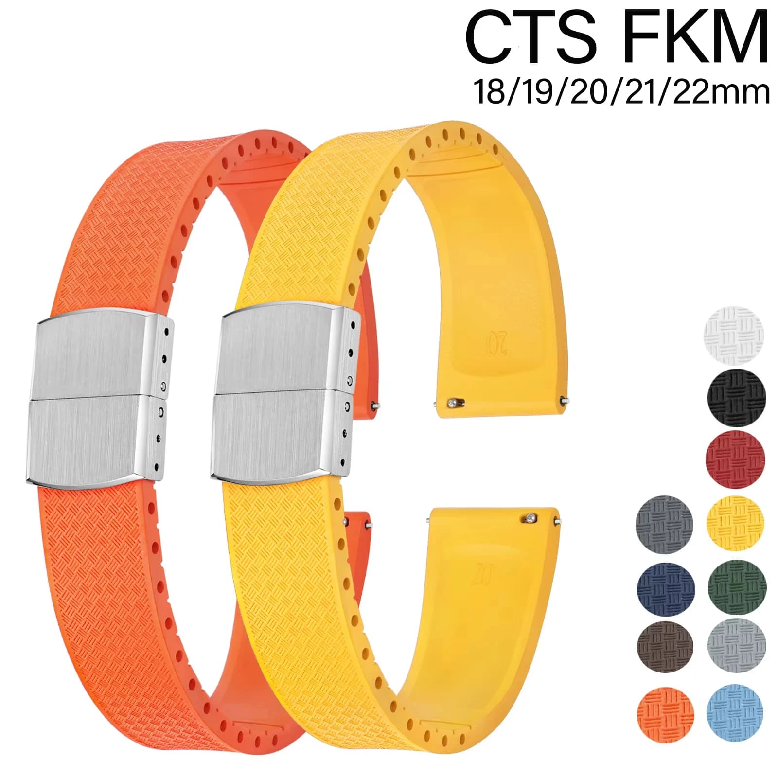 New Fluorurate Rubber Watch Strap CTS 18 19 20 21 22mm, FKM Adjustable Straps with Butterfly Clasp, Wristband for Men and Women