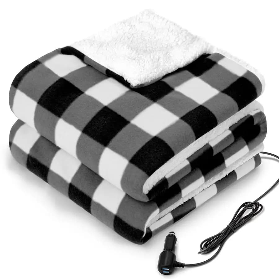 Coperta riscaldante per auto a 12 Volt con 2 porte USB, 3 livelli di riscaldamento e spegnimento automatico dopo 4 ore, coperta elettrica per auto, camion, SUV