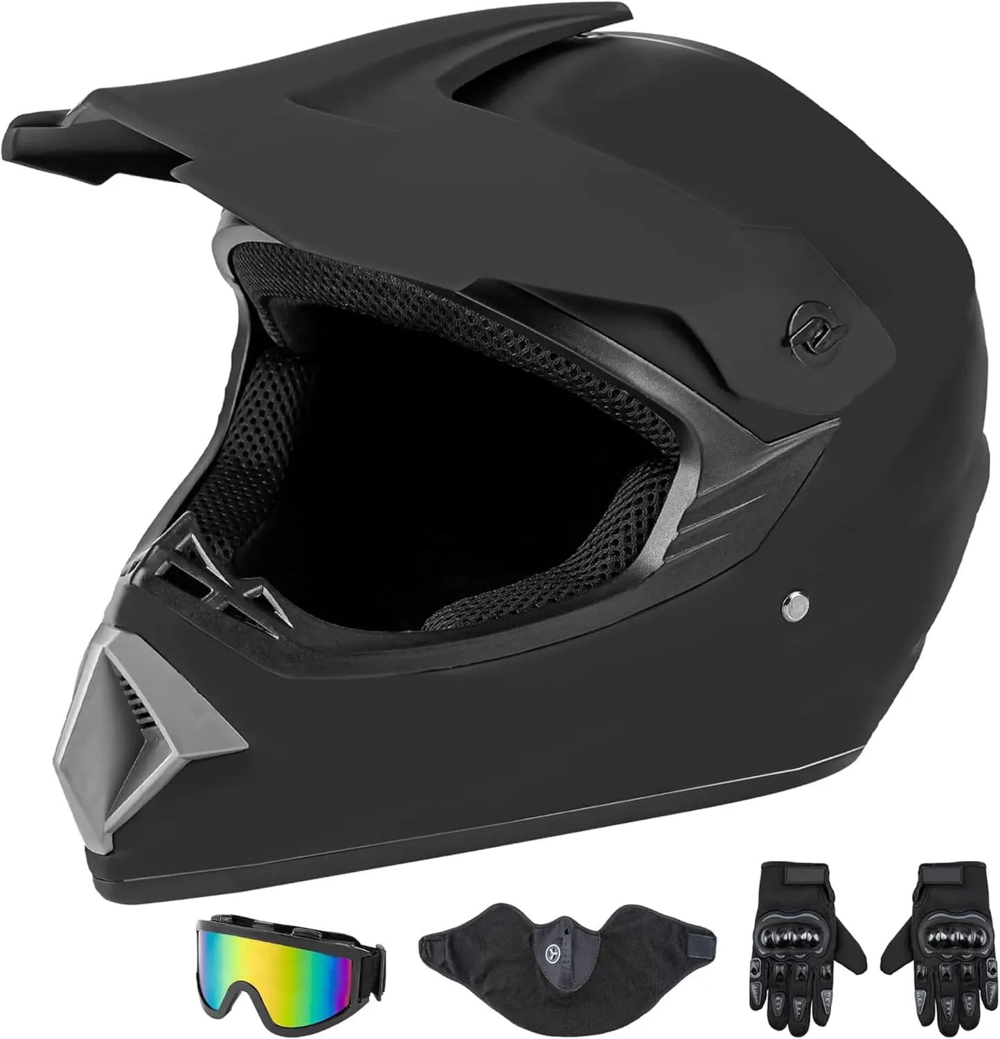 Casco Integrale per Moto e ATV, Approvato DOT, Nero Opaco e Blu, per Adulti