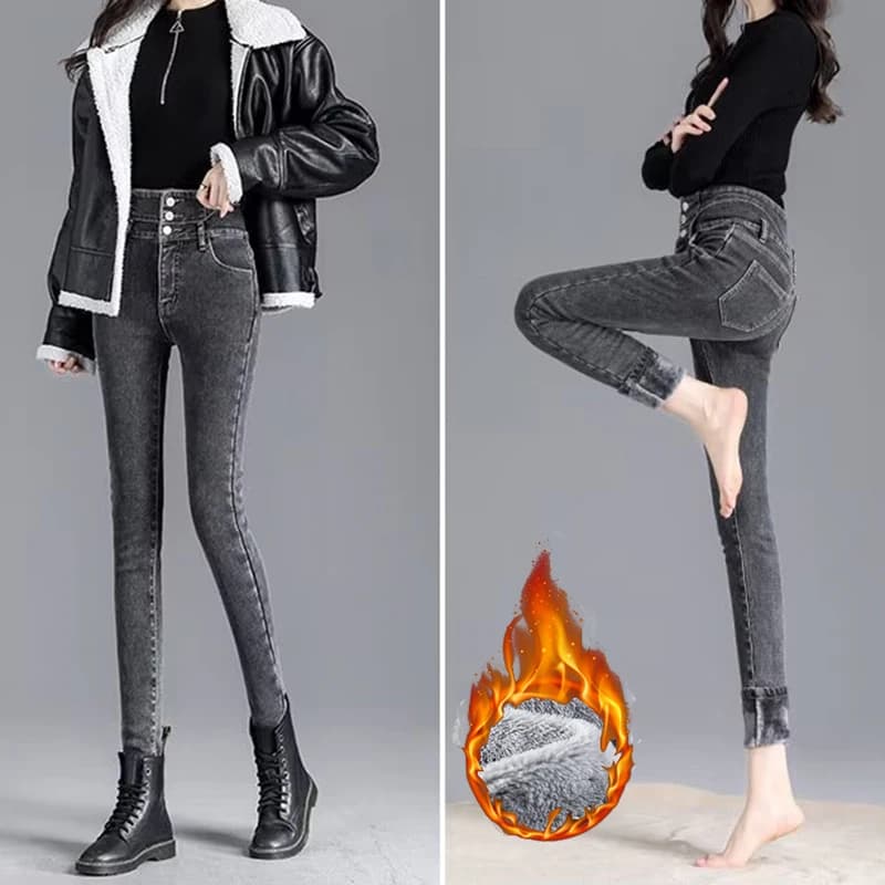 Women's Straight Hot Leg Women's Winter Snow Jeans Casual Denim Pants in Women's Plush Pants
