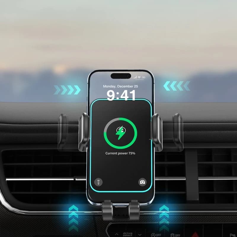OSSKY W8 Mini 15W Wireless Car Charger 360 Degrees Phone Holder Car Air Outlet Shockproof Clip for IPhone Huawei Xiaomi Samsung