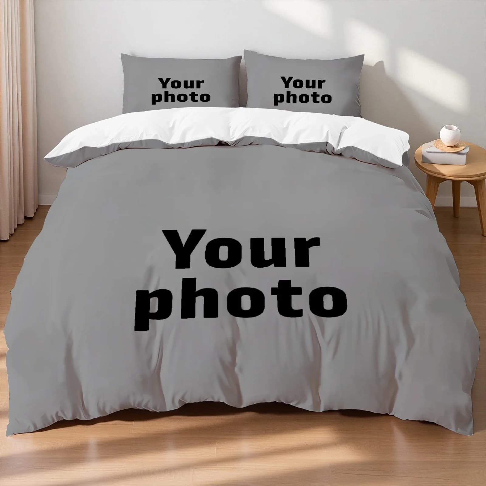 Set biancheria da letto con foto personalizzata Set copripiumino stampato in 3D Carica la tua foto Logo Set letto singolo matrimoniale queen size morbido per la decorazione domestica