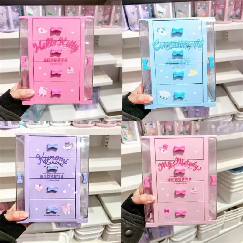 Anime Sanrio Mini Wardrobe Jewelry Box Desktop Drawer Organizer Student Storage Sorting Box Hello Kitty Cartoon Kawaii 2026 New