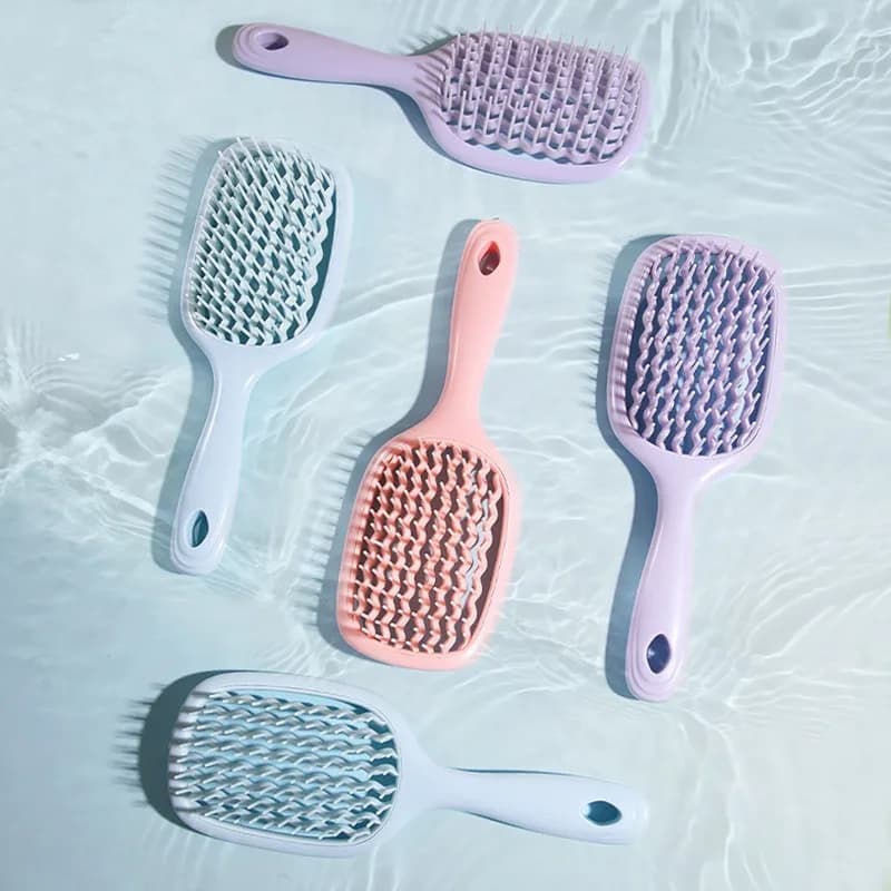 Pettine Quadrato a Denti Larghi per Massaggio del Cuoio Capelluto, Spazzola Ventilata Districante per Capelli Bagnati, Pettine Elastico Adatto per Capelli Bagnati e Asciutti