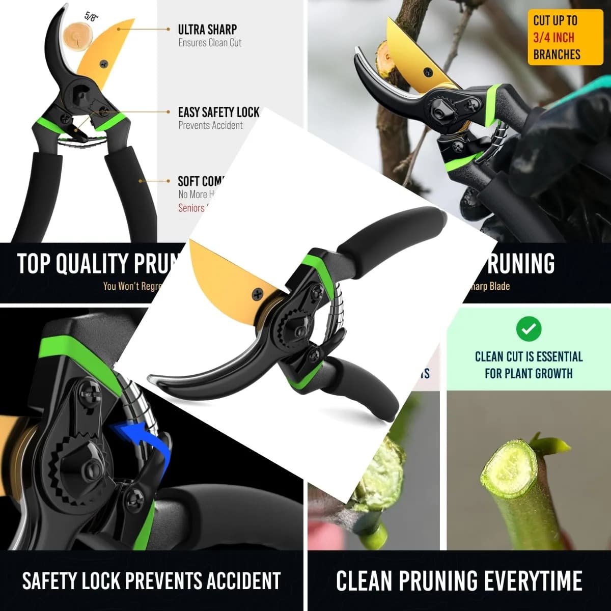 Ultra Sharp Japanese Steel Pruning Shears - Cuts 3X Easier, Weak Hand Arthritis Clippers, Rust-Resistant Titanium Coated Pruner,