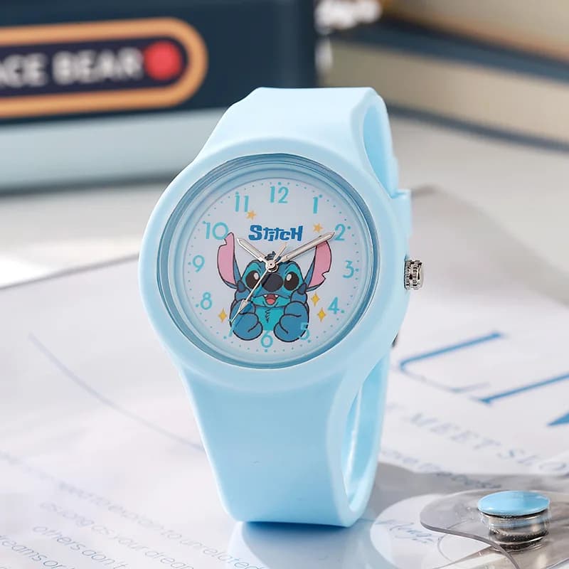 Orologio da bambino Disney Cartoon Stitch con cinturino in silicone, orologio al quarzo rotondo, figure anime di alta qualità, regali di compleanno alla moda