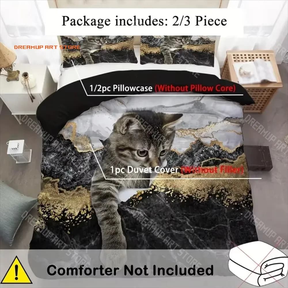 2026 3D Print Whimsical Cat Lover's Duvet Cover Set - Soft, Breathable, And Comfortable Pet Cat Pattern Bedding With 3D Animal T