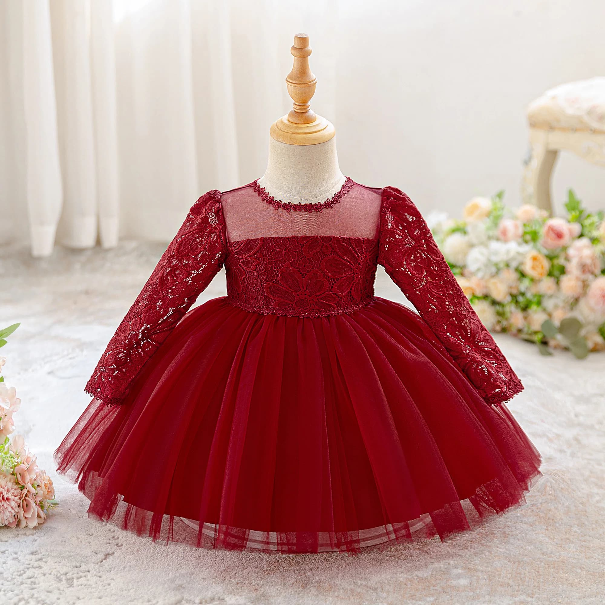 Elegante festa di battesimo per neonate, abito da principessa per matrimonio, primo compleanno, manica lunga, per ragazza, damigelle d'onore, abito da ballo di Natale