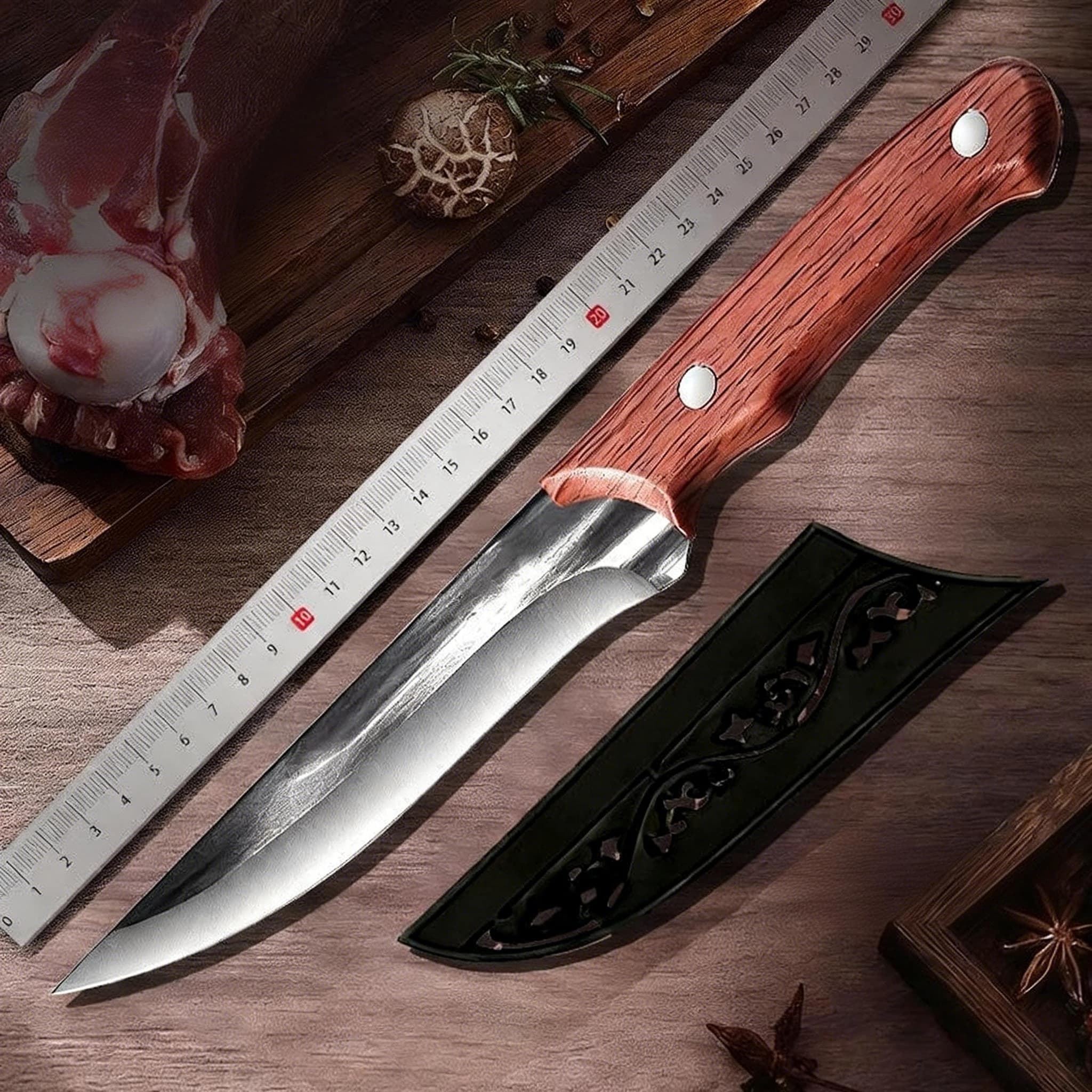 Coltello da cucina professionale per disossare, forgiato a mano ad alta durezza e affilato, coltello da macellaio per schiacciare manzo e montone
