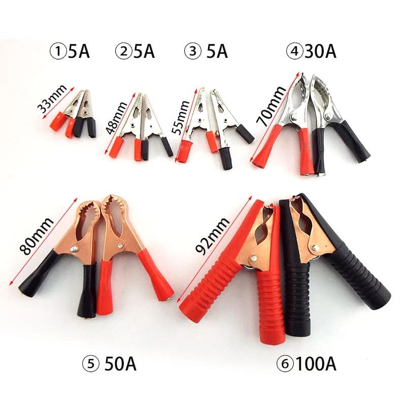 5A/50A/100A Morsetti a coccodrillo Sonda Coccodrillo Clip Connettore Cavo di prova Morsetti batteria per auto 1 coppia per test elettrico Strumenti fai da te