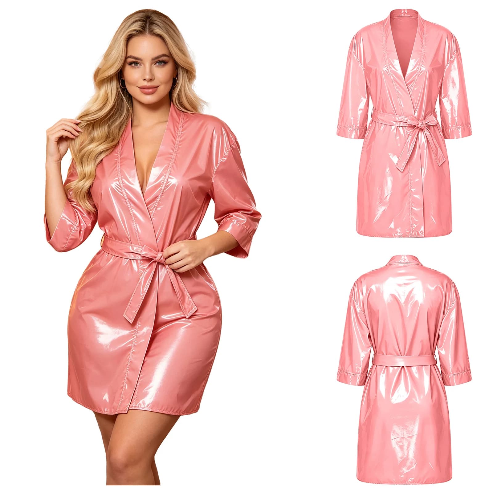 Womens Waterproof Short Robe with Belt Half Sleeve V Neck Open Front Bathrobe Swimwear Cover Up for Pool Party Water Fun Day