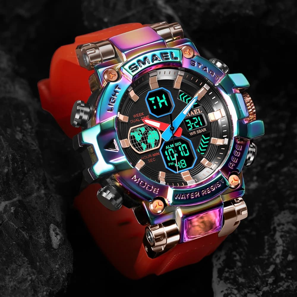 Colorful Quartz Watch for Men SMAEL Digital Analog Sports Wrist Watch Waterproof Digital Multifunction Military Male Watches