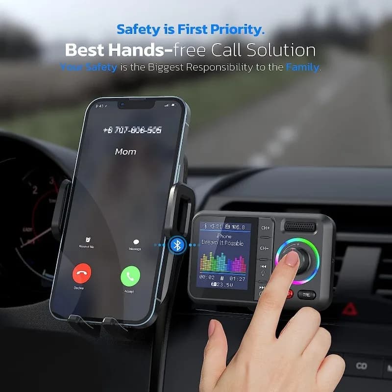 BT98 10.1" Car Multimedia Player, 2-in-1 Bluetooth Charger & FM Transmitter, Supports SD/USB, 12V/24V