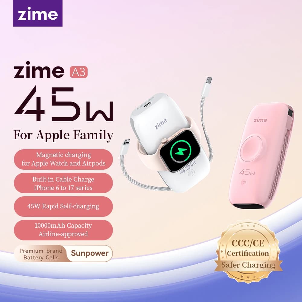 Caricabatterie wireless portatile Zime 3 in 1 Power Bank da 10000 mAh con supporto ad anello Dimensioni compatte per la serie Apple e la ricarica di Apple Watch
