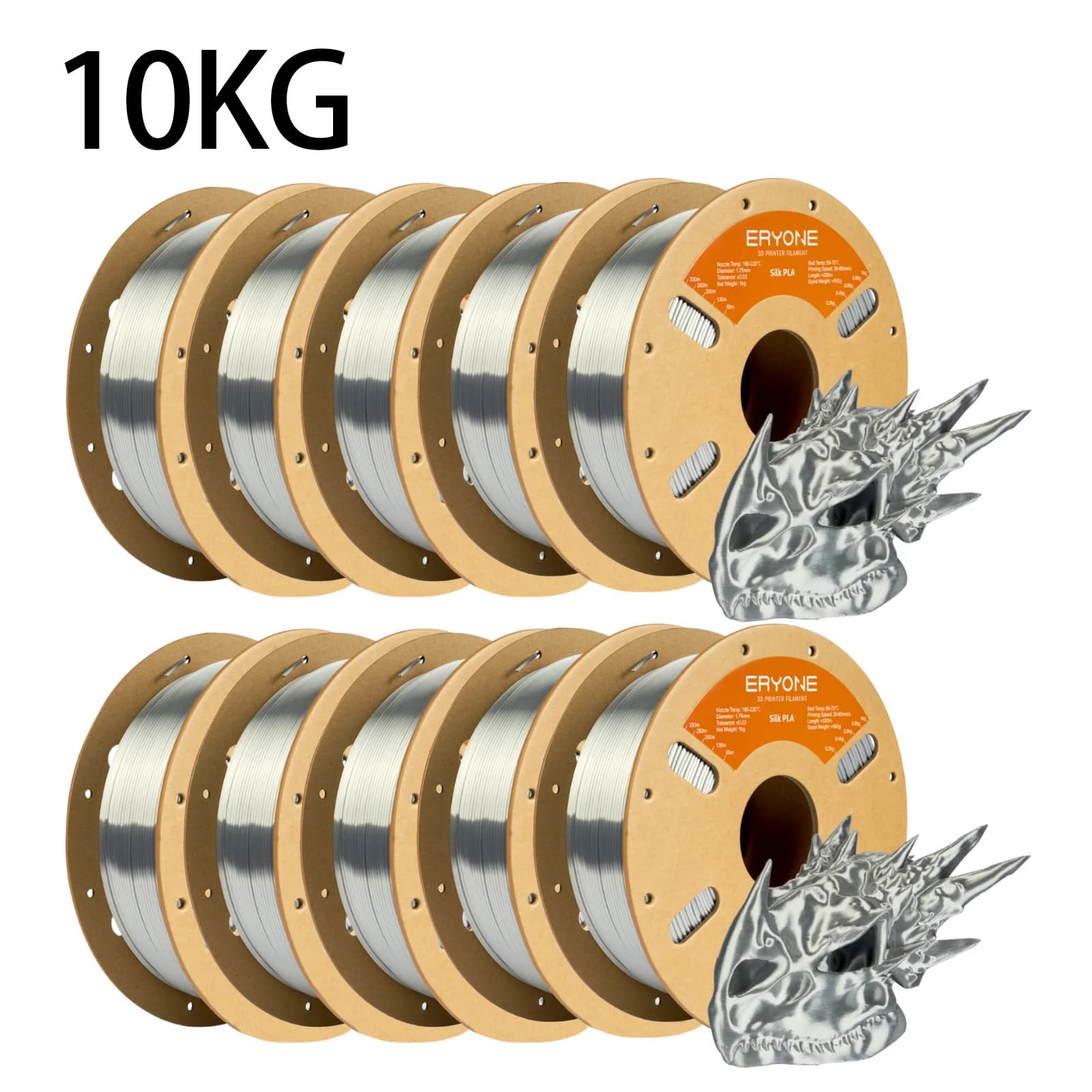 ERYONE 10KG Silk PLA 3D Printer Filament 1.75mm, Premium Silk Shiny Finish Single Color, Glossy Smooth Surface 1kg per Spool
