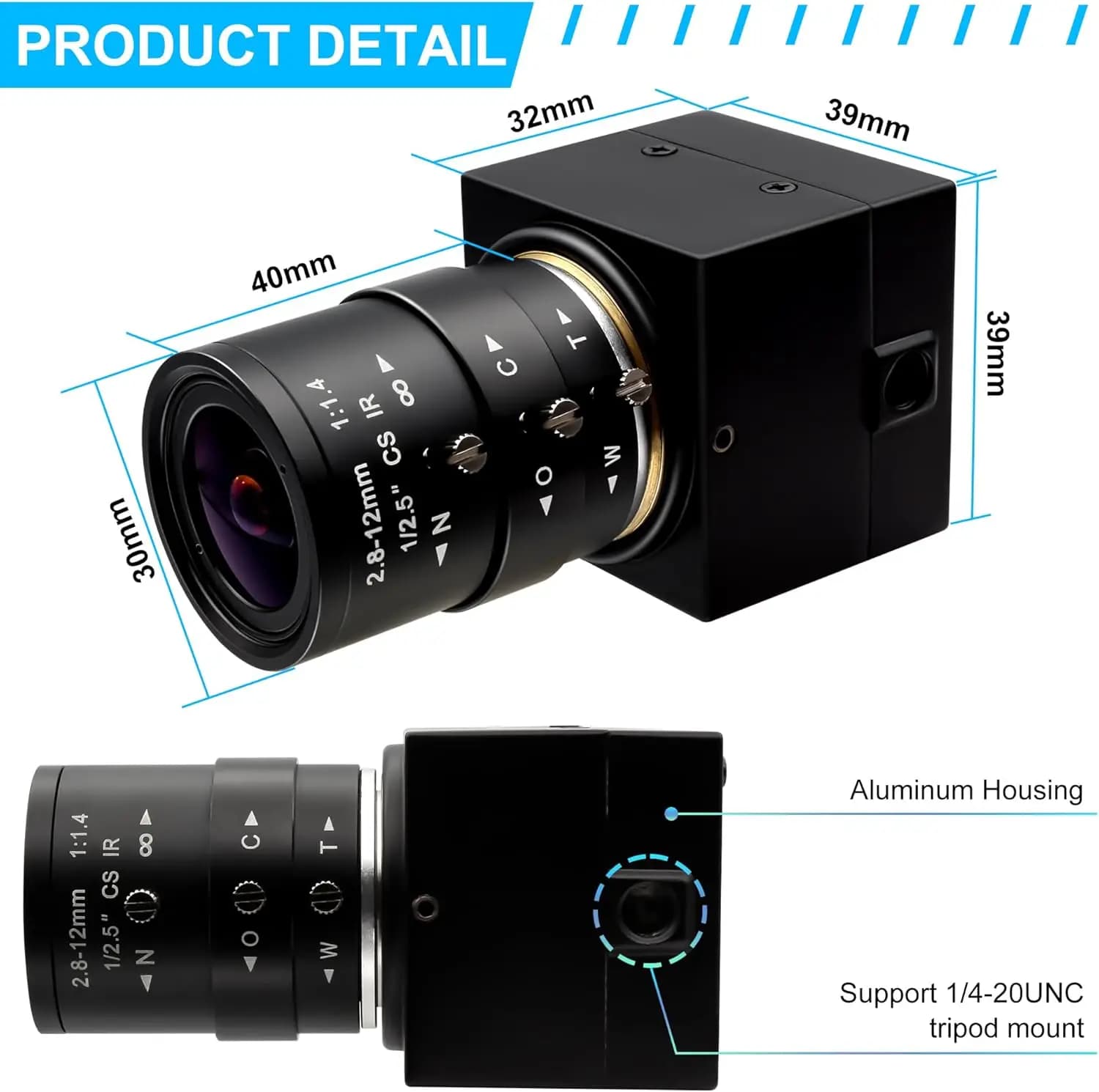 SVPRO 8MP USB Webcam 4K 3264x2448 IMX179 Mini industrial camera with varifocal lens with manual zoom for surveillance