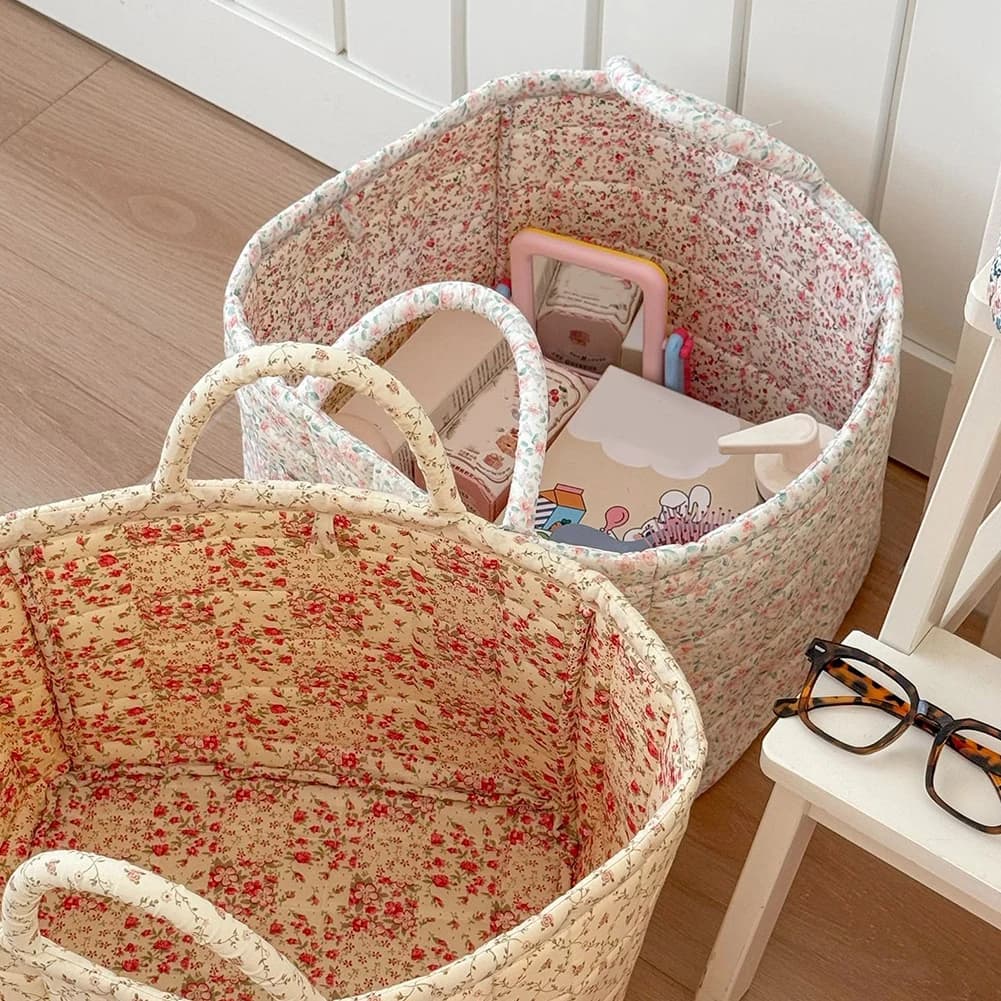 Fabric Cloth Storage Basket with Handle Laundry Storage Bin Sundries Storage Organizer for Office Home Bedroom Clothes