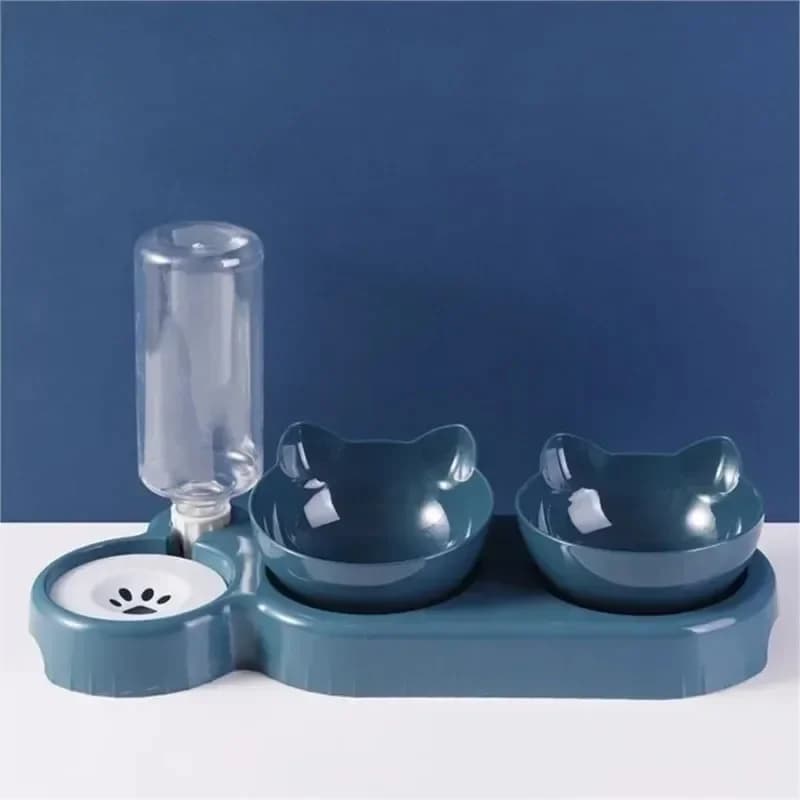 Bella ciotola per gatti per animali domestici alimentatore automatico ciotola per cibo per gatti per cani 3 in 1 con fontana d'acqua doppia ciotola per bere ciotole rialzate per piatti per