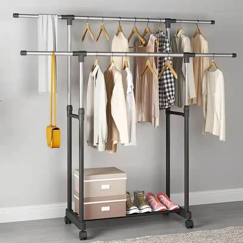 Stainless Steel Single Rod, Floor Mounting, Retractable, Height Adjustable, Balcony