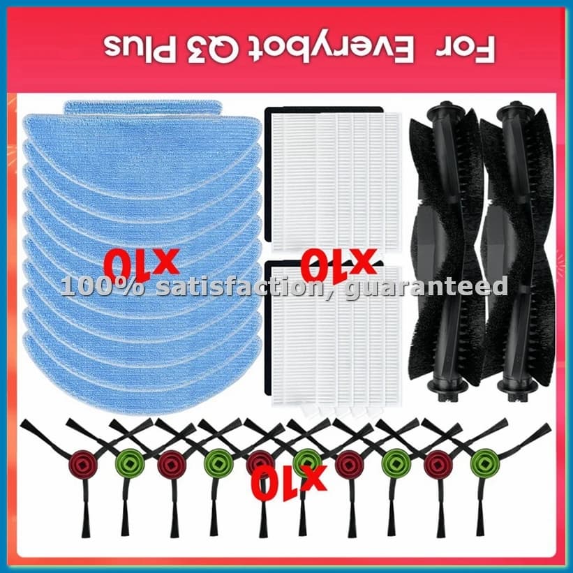 For Everybot Q3 / Q3 Plus Replacement Parts Accessories Main Side Brush Hepa Filter Mop Cloth A-A69M