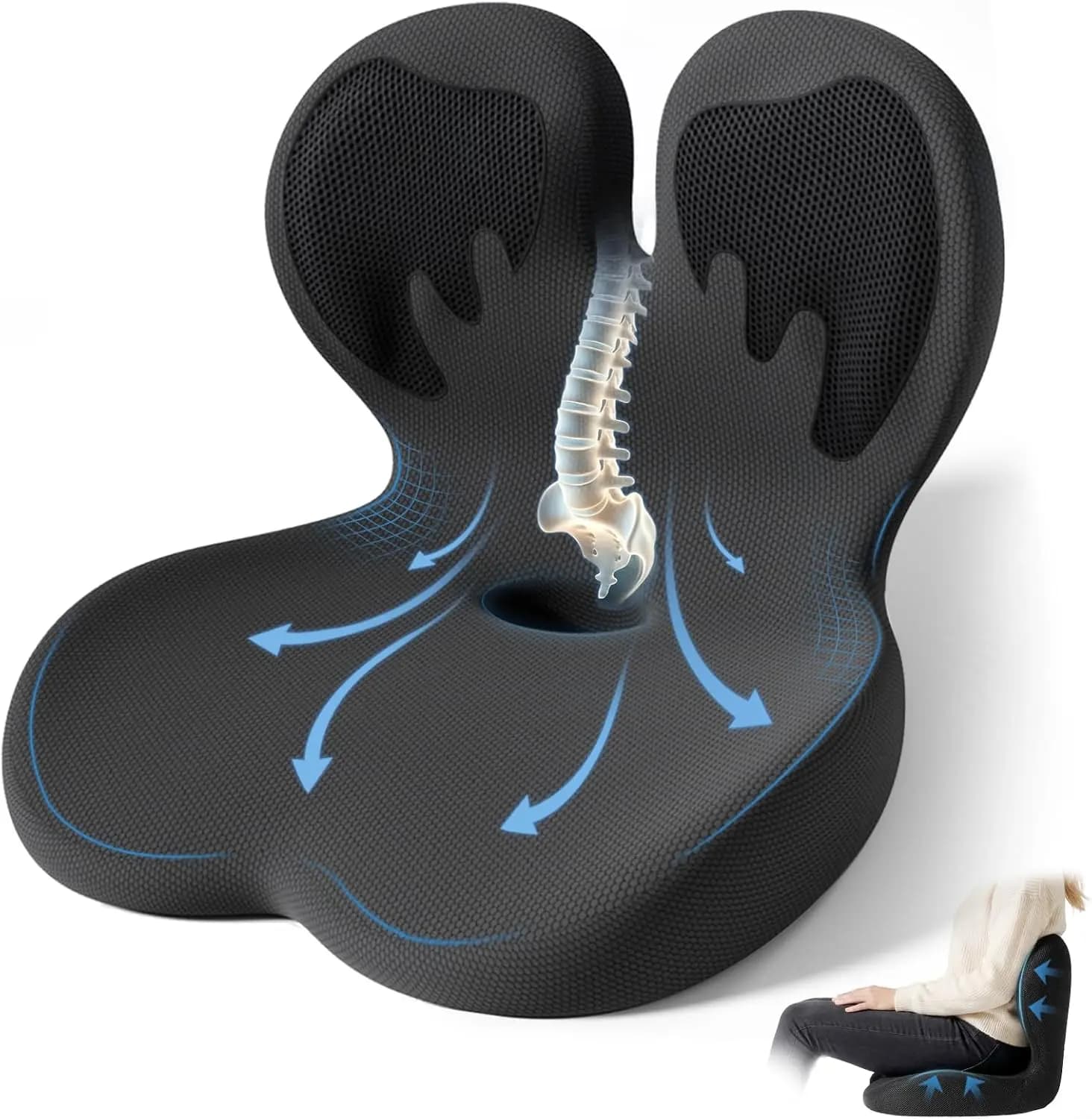 Cuscino in Memory Foam per Sedia da Ufficio con Supporto Lombare per Alleviare il Dolore al Coccige e alla Schiena Durante Lunghe Sedute