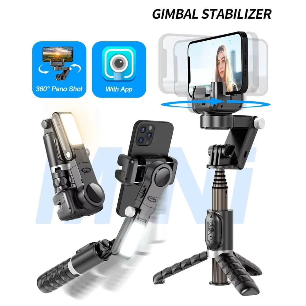 Stabilizzatore cardanico per telefono selfie stick con 360 ° Luce combinata anti-vibrazione portatile ortogonale per il monitoraggio del viso per lo streaming live di Vlog