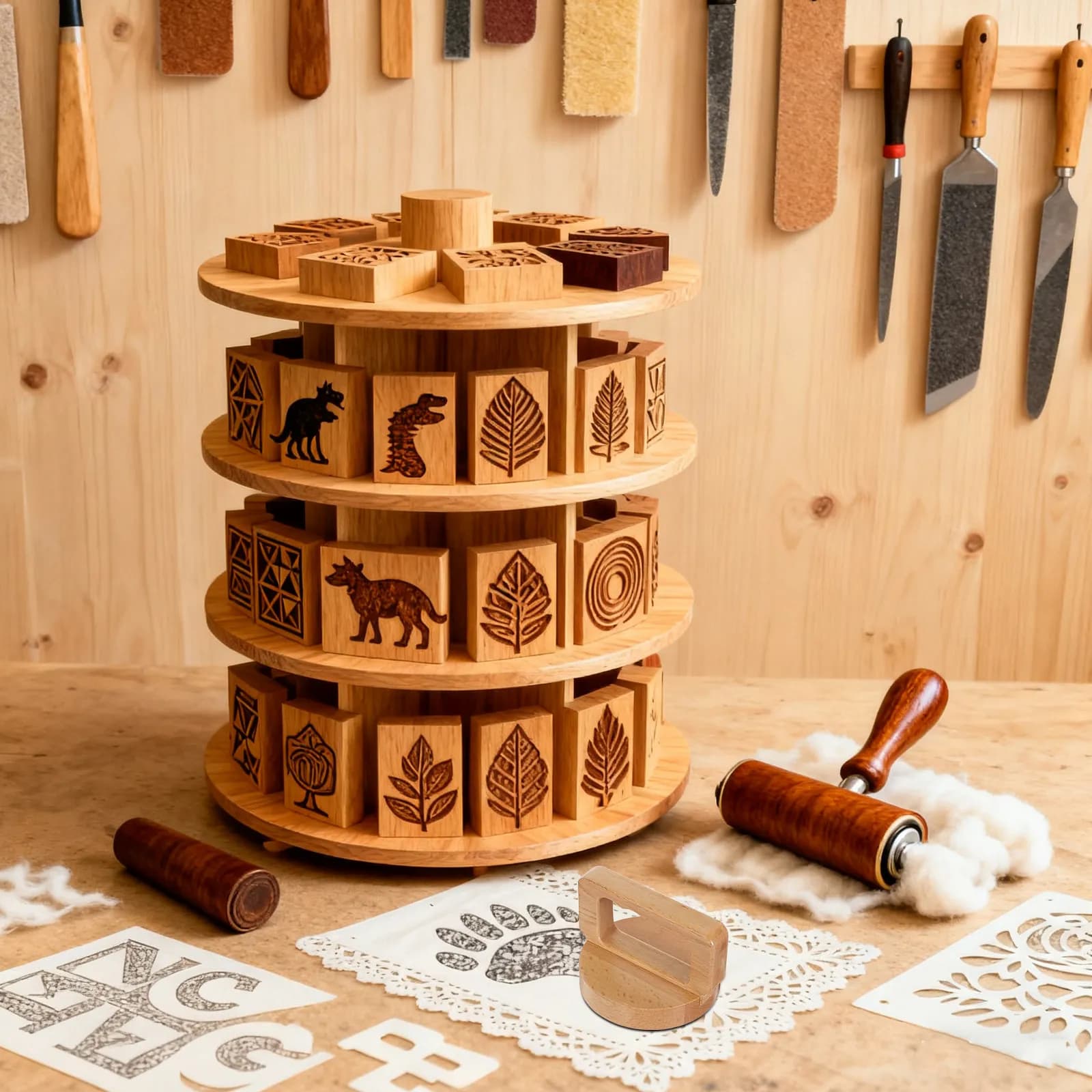 Strumento Ergonomico in Legno per Stampa a Blocchi, Linoleografia, Artigianato, Scrapbooking, Timbratura e Incisione