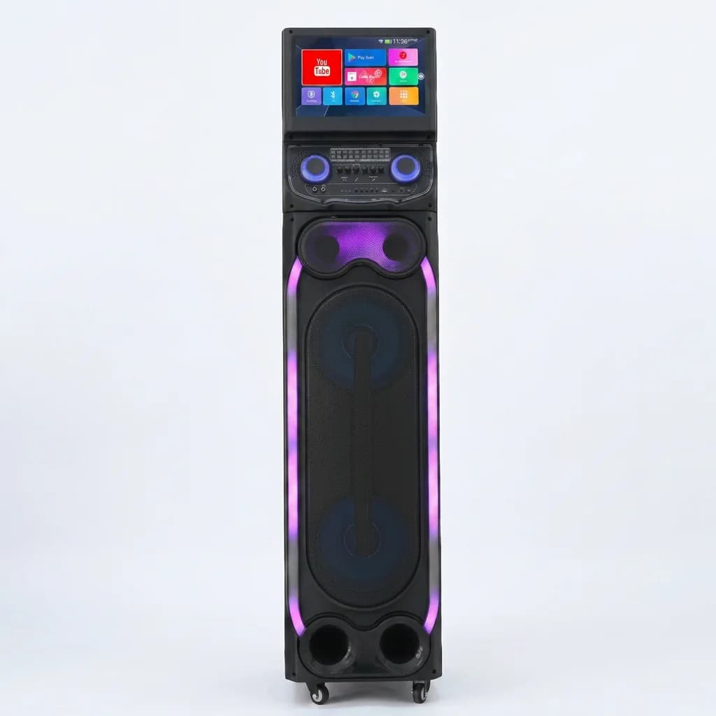 2026 New Dual 12inch Wooden Karaoke Machine Touch Screen USB/SD Support For 5.0 Wireless Microphone Party Trolley Computer