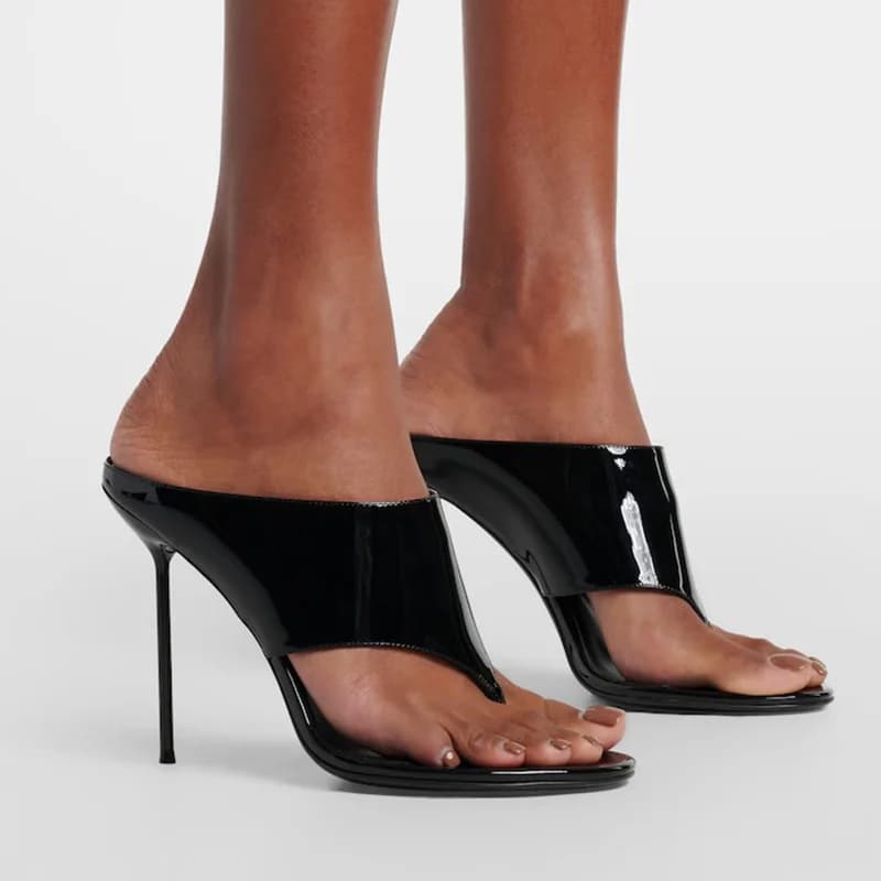 Ciabatte con tacco alto in vernice, punta tonda, sexy, slip-on, personalizzabili, nuovi arrivi, scarpe da donna moderne e alla moda.