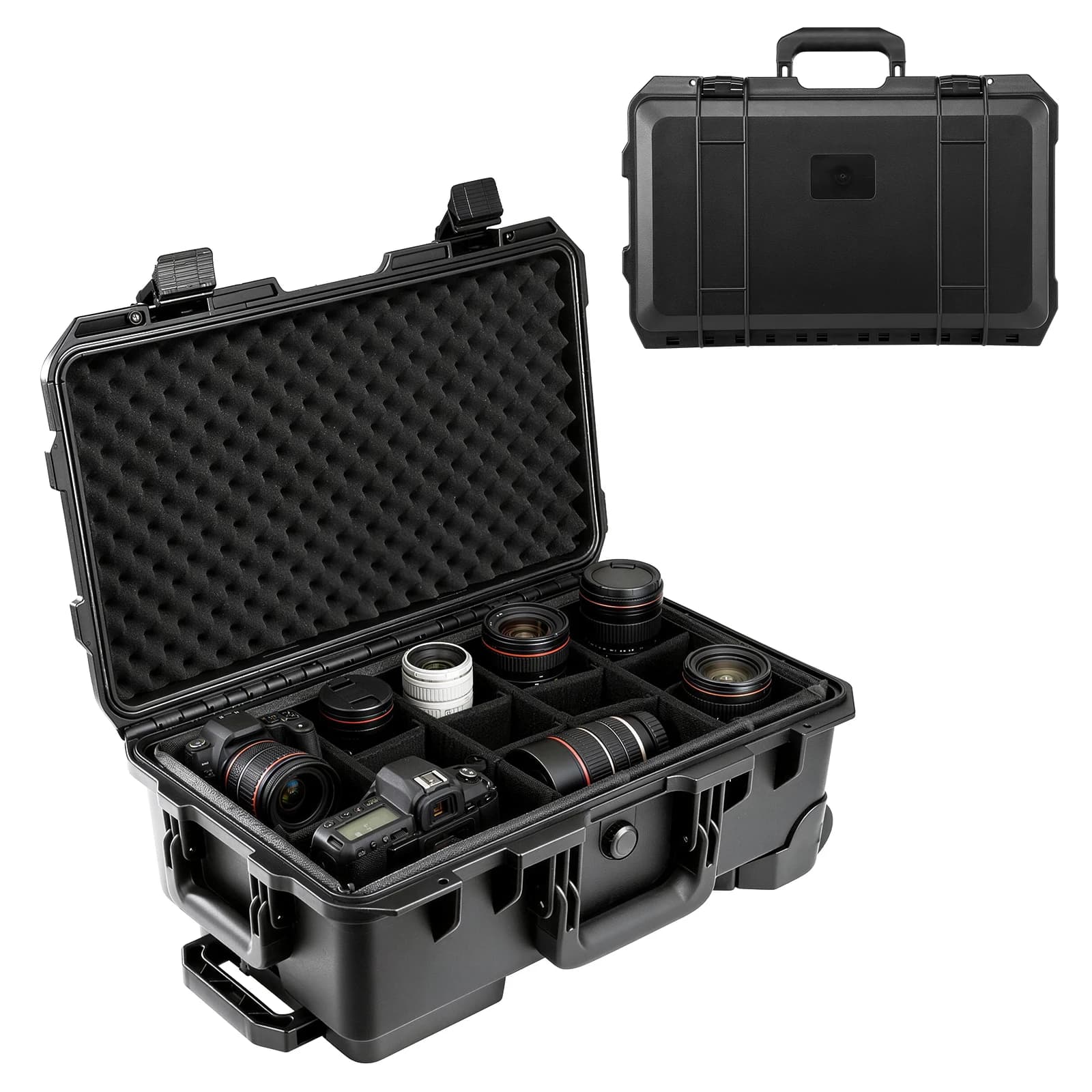 Valigia Professionale Grande e Rigida per Fotocamera, Impermeabile e Antiurto, con Manico Retrattile e Ruote Silenziose, Custodia Protettiva per Drone, DSLR, Treppiede, Lenti e Attrezzature