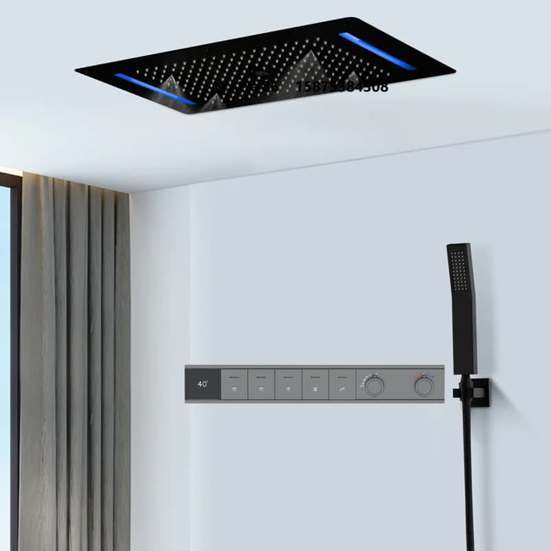 Concealed Thermostatic Chrome Shower System Rainfall Soft Mist Spray Waterfall Shower Set for Hotel Apartment Villa Use
