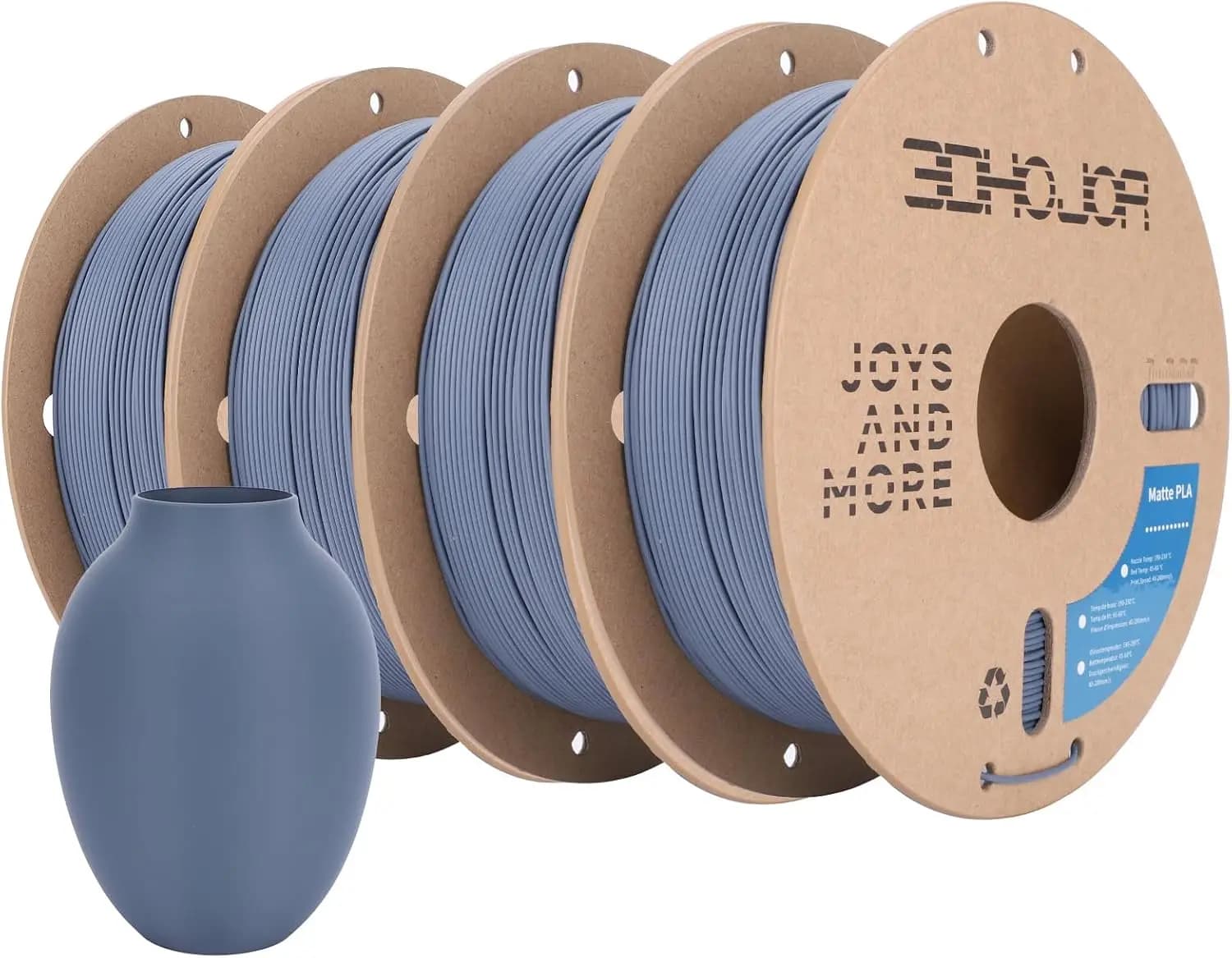 Filamento PLA Opaco 1.75mm, Confezione da 4 Bobine da 1kg con Bobina in Cartone per la Maggior Parte delle Stampanti 3D - Grigio Opaco